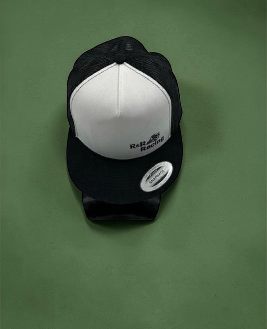 Flat brim trucker hat